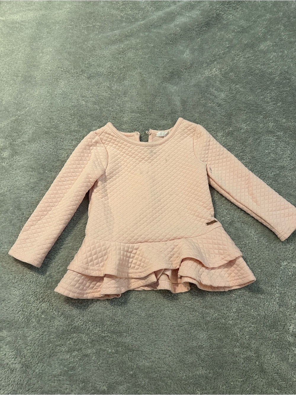 Tahari Light Pink Quilted Peplum Long-Sleeve Top for Girls 2T